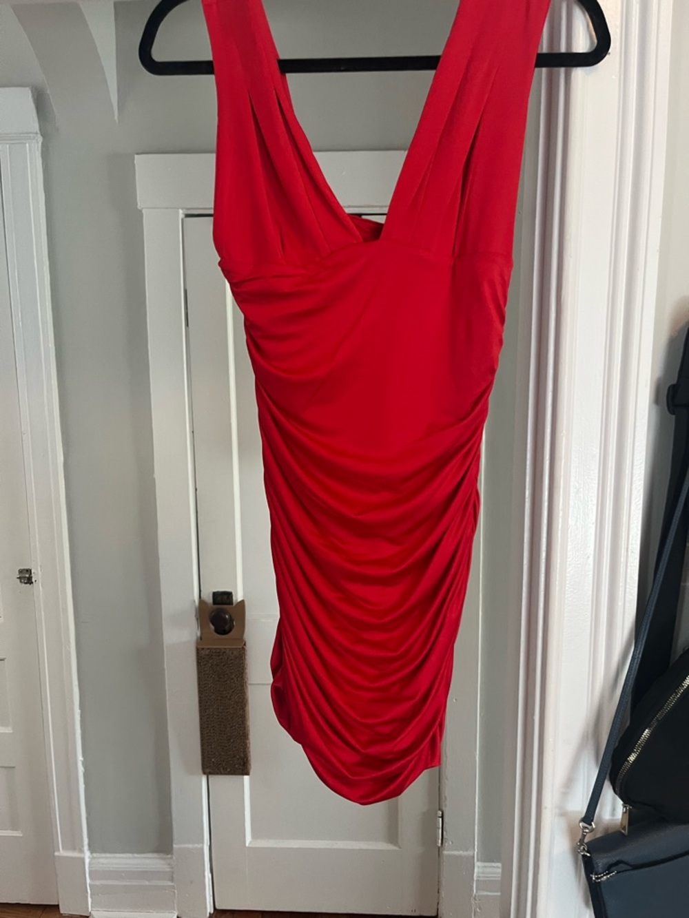 Red Sleeveless V-Neck Ruched Mini Dress (from amazon)